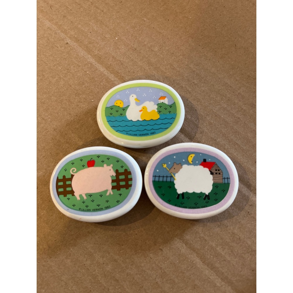 Lillian Vernon 1983 Vintage Ceramic Farm Animal magnets Set